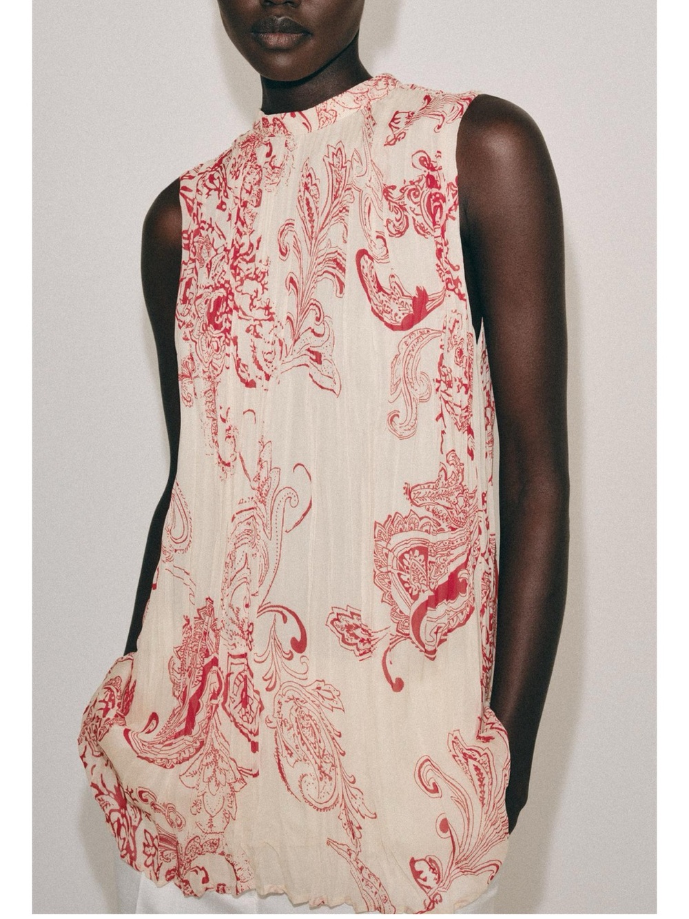 Zara Cream Sleeveless Top with Red Print